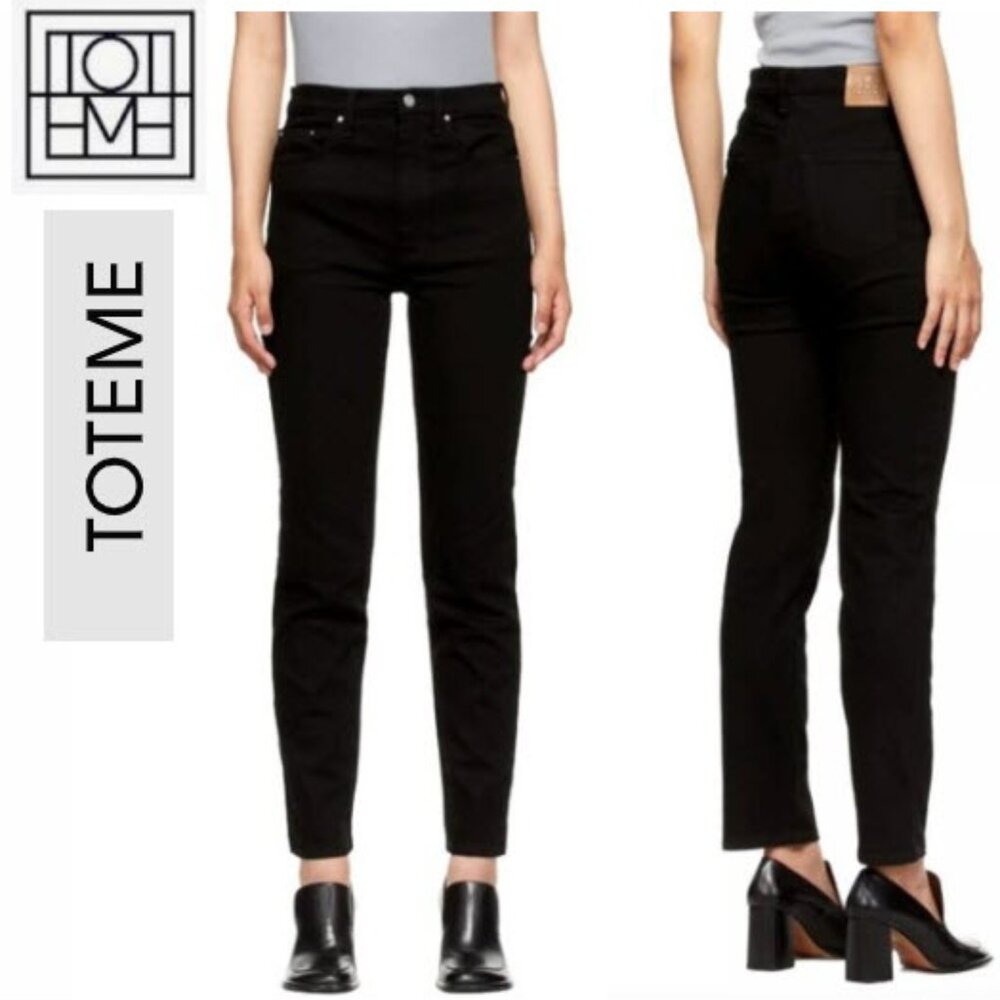 Totême Original Slim Straight Black Jeans Mid Rise Size 24 Made in Italy